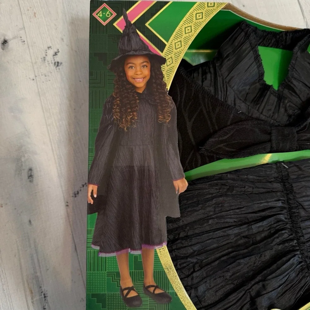 Wicked Elphaba Deluxe Child Costume‎ Girls Size 4–6 Dress Cape Hat NEW